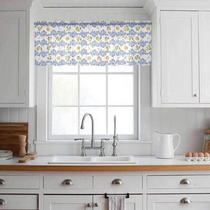 Summer Lemon Sheer Curtain 12 Inch Long Retro Flower Leaves Light Filtering Rod Pocket Voile Curtain Valance for Bedroom Kitchen Cafe Window 42" W x 12" L