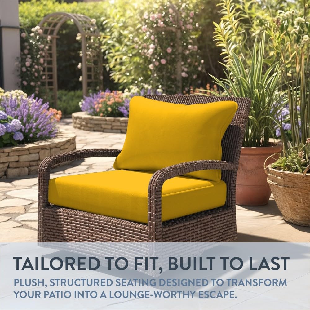 California Umbrella Outdoor Deep Seat, Patio Seat Cushion, 24 x 48 Inch, Premium Outdoor Memory Foam, Fade Resistant, Solstice Olefin Fabric, Lemon