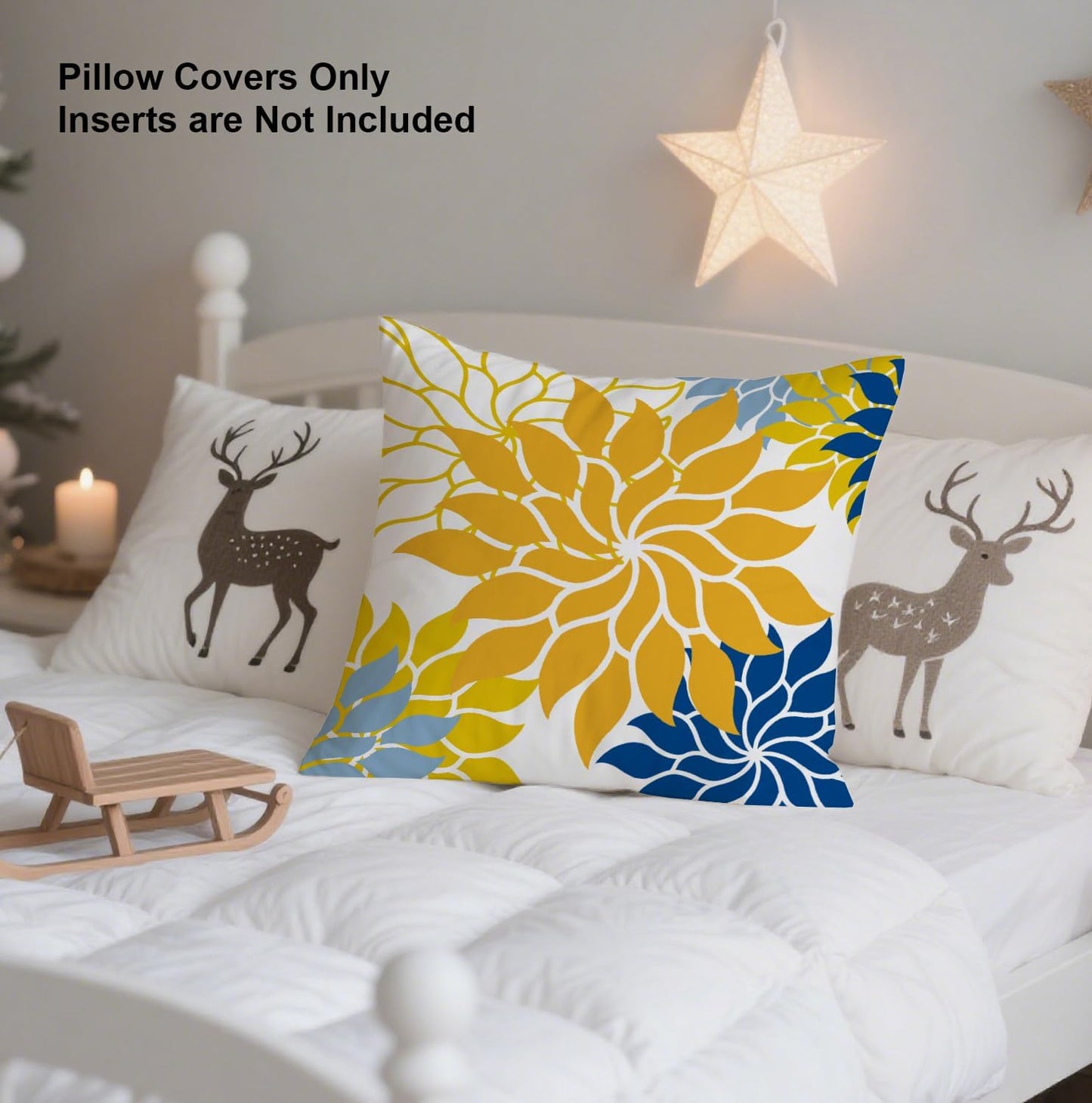 Boho Floral Abstract Pillow Cover,Yellow Blue Dahlia Decorative Cushion Case to Sofa/Bed/Living Room, Gift for Mom, Friends,Housewarming, Birthdays & Spring Summer Home Decor,18x18 Inch