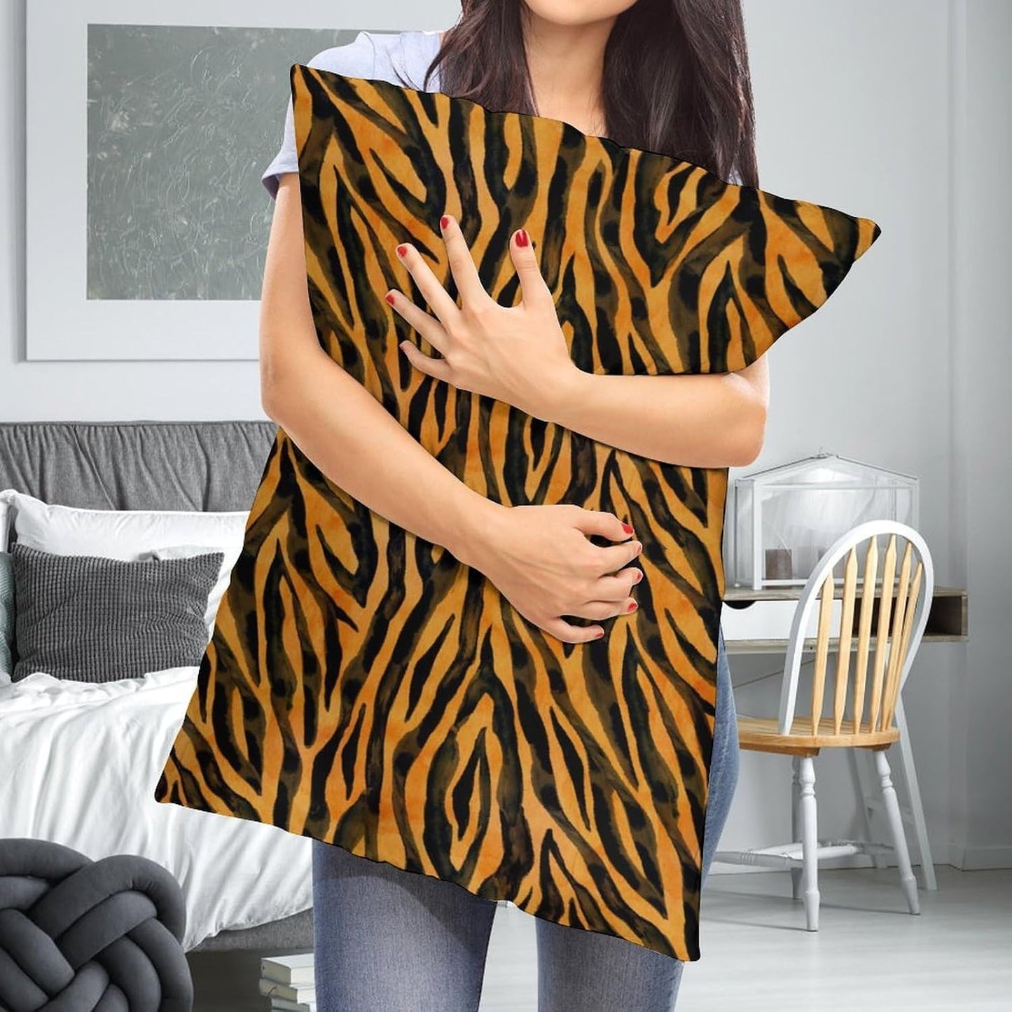 Throw Pillow Covers Queen Size Set of 2 Tiger Fur Cushion Case Black Yellow Orange Brown Stripe Wildlife Pillowcase Animal Skin Pattern Standard Pillow Cover for Bed Sofa 20x30 Inch