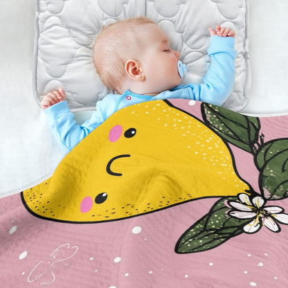 Yellow Lemons and Leaves Baby Blanket Quilt - Soft Lightweight Cotton Baby Blankets for Boys & Girls, 30x40in
