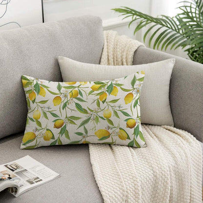 HOSNYE Lemon Throw Pillow Cover Fruits and Leaves Floral Linen Fabric for Couch Bed Sofa Car Waist Cushion Cover 12 x 20 inch Pillow Case