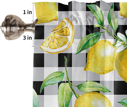 Lemon Curtains for Bedroom Living Room Watercolor Art Buffalo Plaid Roman Shades for Windows Farmhouse Curtains & Drapes Aesthetic Rod Pocket Valances for Kitchen Window Curtains Over Sink 1 Panel