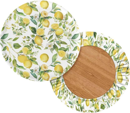 Yellow Lemon Stretch Round Stool Covers with Elastic Bands, Stretchable Anti-Wrinkle Chair Seat Stool Cushion Slipcovers for Home Dining Room Christmas Decor