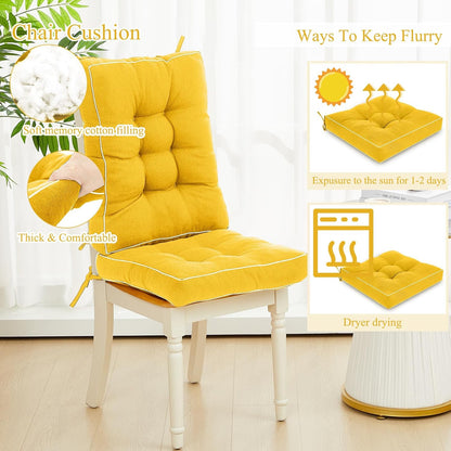 Juexica 4 Sets Outdoor Patio Cushions High Back Outdoor Chair Cushions Rocking Cushion Patio Fastness Chair Pads with Ties for Seasonal Indoor Home Office(Yellow,16 x 16 x 3.5)