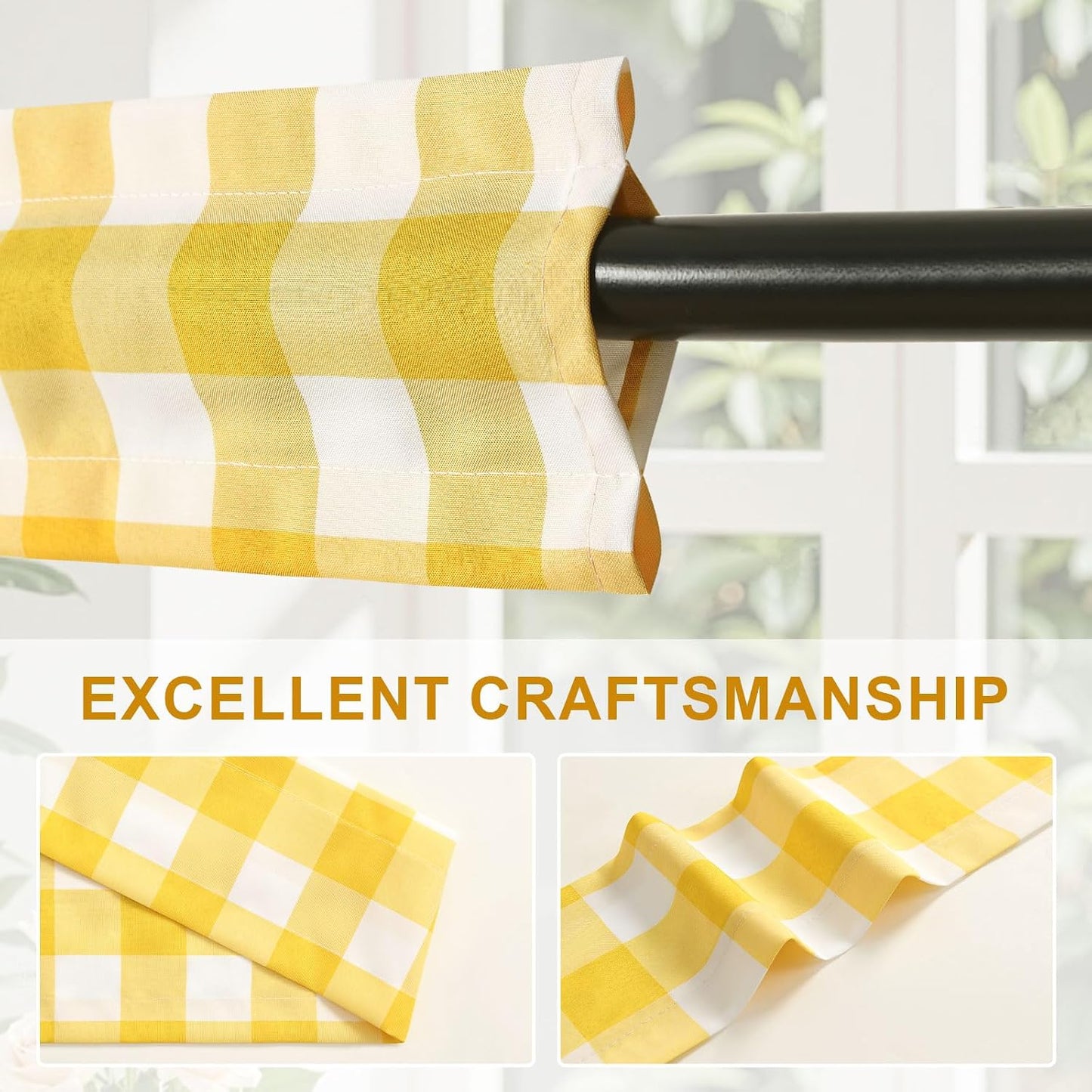 XWZO Sleeve Topper with Top Bottom Ruffle Sleeves Valances Home Décor Window Treatment Bedroom Nursery Kitchen Window Curtain Header, 58" x 5",1 Piece, Checkered-Yellow & White