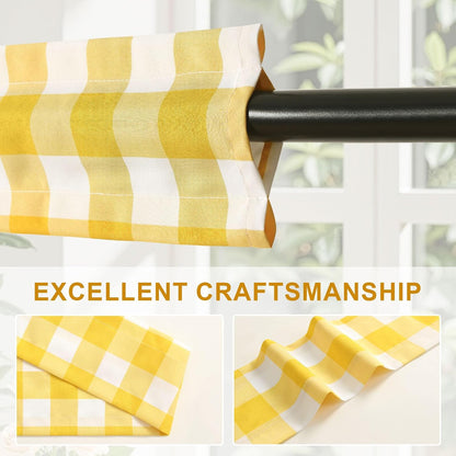 XWZO Sleeve Topper with Top Bottom Ruffle Sleeves Valances Home Décor Window Treatment Bedroom Nursery Kitchen Window Curtain Header, 58" x 5",1 Piece, Checkered-Yellow & White