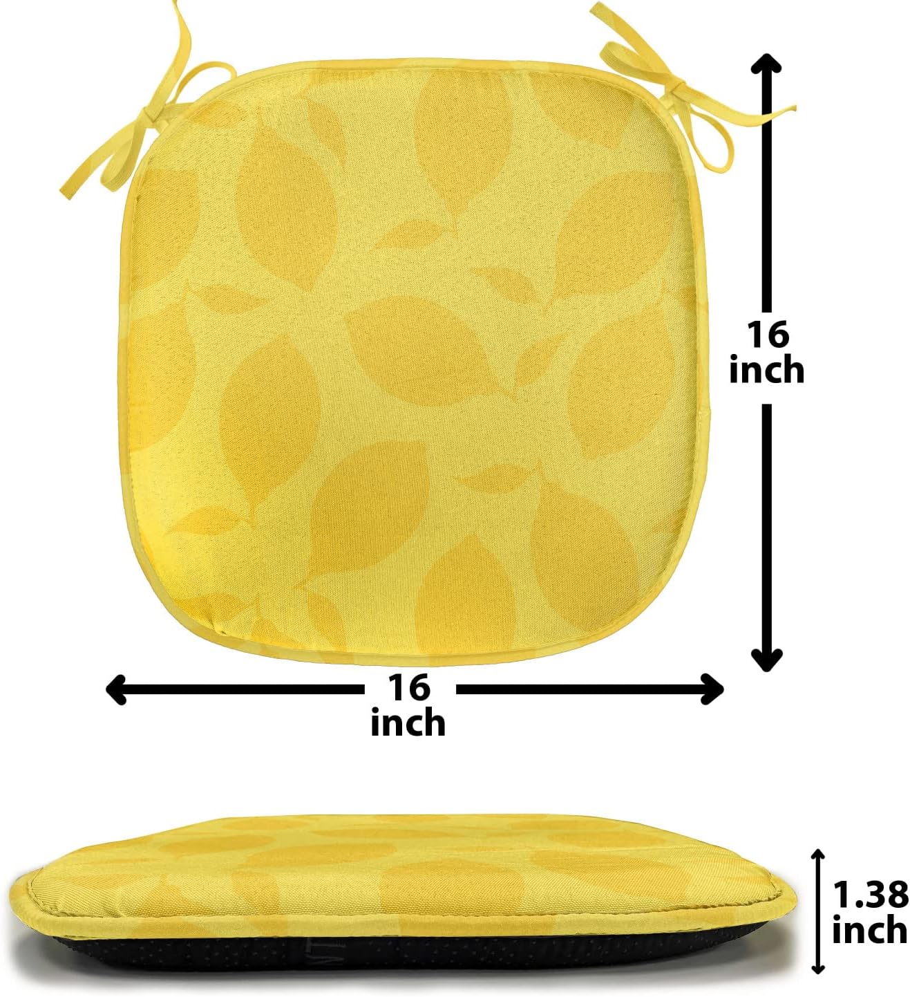 Lunarable Summer Chair Seating Cushion Set of 4, Lemon Branches Healthy Fruits Lemonade Freshness Juicy Graphic Hipster, Anti-Slip Seat Padding for Kitchen & Patio, 16"x16", Earth Yellow and Mustard