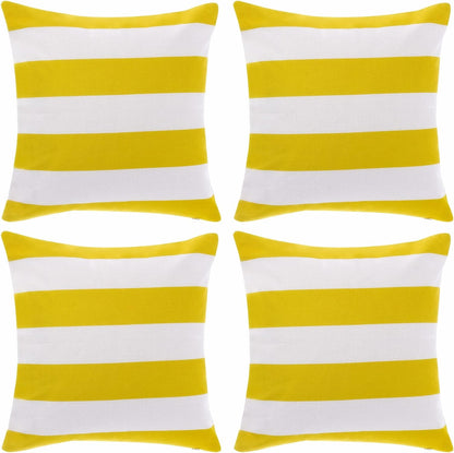 tiggell 4 Pack Waterproof Pillow Covers Outdoor Throw Pillowcases Decorative Garden Cushion Case for Home Garden Patio Couch Balcony Striped (18 * 18 inch, Yellow & White)