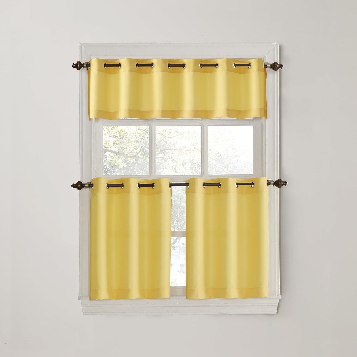 No. 918 Montego Casual Textured Semi-Sheer Grommet Kitchen Curtain Valance, Yellow, 14"W x 56"L