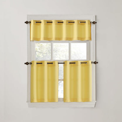 No. 918 Montego Casual Textured Semi-Sheer Grommet Kitchen Curtain Valance, Yellow, 14"W x 56"L