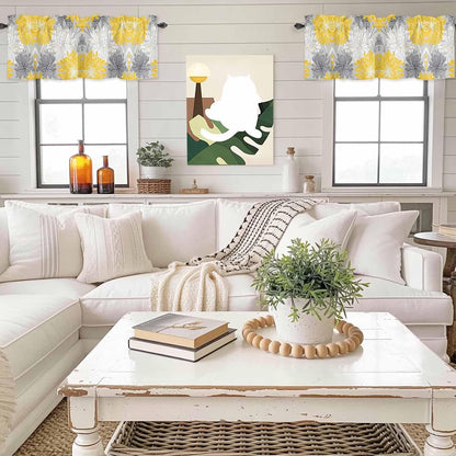 Savannan Window Valance Curtain, Abstract Flowers on Gray Rod Pocket Short Curtain Valances for Kitchen Bedroom Living Room Cafe 1 Panel 42x18in Watercolor Yellow White Flowers