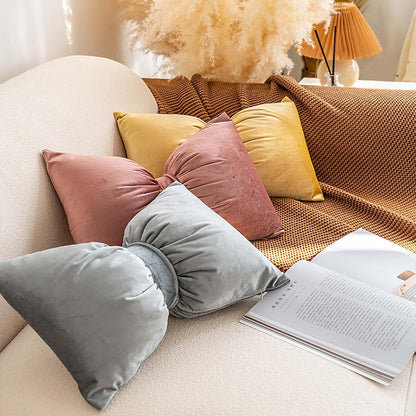 Bow Shaped Throw Pillow Bow Pillow Big Bow Throw Pillow Soft Velvet Pillow Plush Cushion Decorative Pillow for Bed Couch Living Room Decor,Yellow