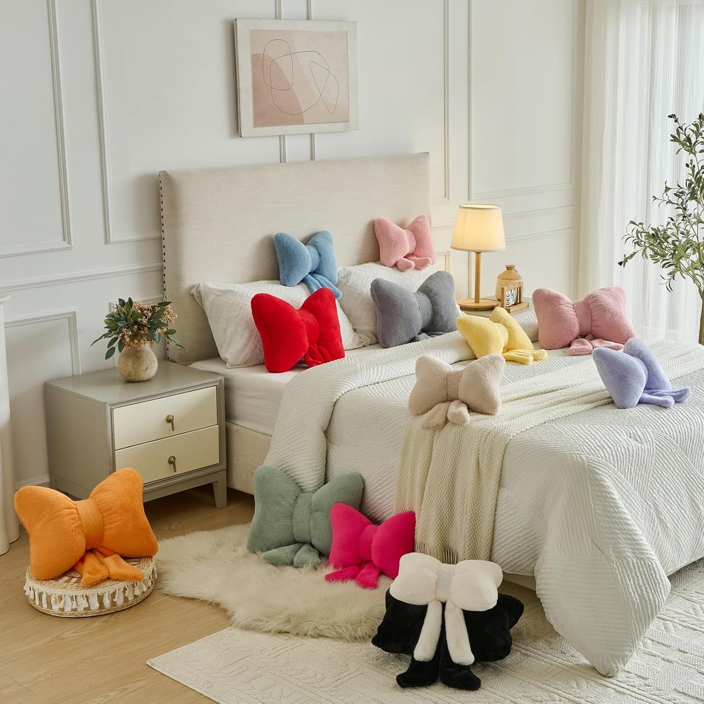 Xuyier Bow Pillows, Bow Shaped Decorative Throw Pillows for Couch Bed, Aesthetic Cute Home Decor Accent Pillows (Goose Yellow, Small-12 Inches)
