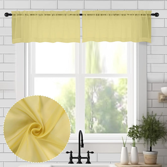 Chyhomenyc Mustard Yellow Sheer Valances for Windows - Light Filtering Small Kitchen Curtains, Short Top Window Treatment Decor for Living Room Bathroom Basement, 42Wx14L inches, 2 Pack