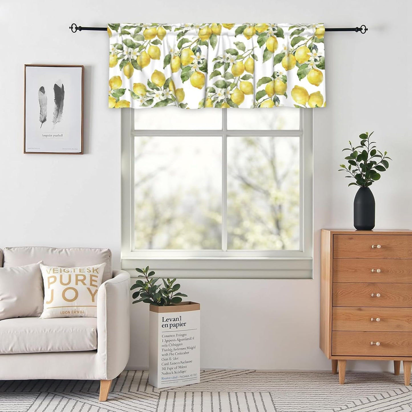 Lemon Curtains Valance for Windows Summer Watercolor Lemon Fruit Rod Pocket Valance Windows Treatments 1 Panel Yellow and White Short Curtains for Living Room Bathroom Bedroom
