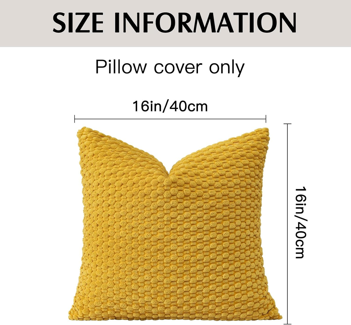 OTOSTAR Pom Poms Decorative Corduroy Throw Pillow Covers 16x16 Inch Super Soft Boho Striped Square Cushion Covers Case Geometric for Sofa Couch Bedroom Car Decor Set of 2, Yellow