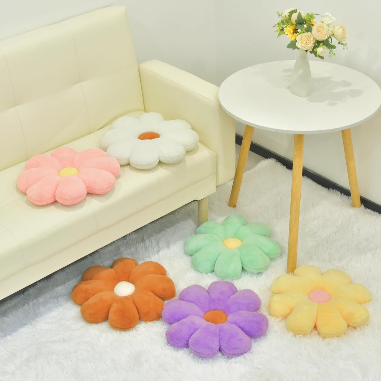 2 Pcs Flower Pillow, Yellow White Daisy Flower Throw Pillows Set, Cute Preppy Room Decor Aesthetic Decorative Throw Pillows Floor Cushions for Girls Bedroom Bed Sofa Chair Decor (Yellow & White)