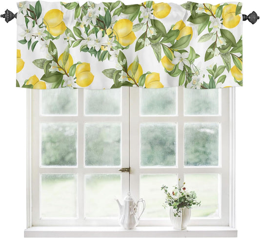Nature Window Valance Flowering Lemon Woody Plant Romance Habitat Citrus Fresh Background Window Treatment Valances, Rod Pocket Curtain Valances for Kitchen Bedroom, 54" X 18", 1 Panel, Fern Green