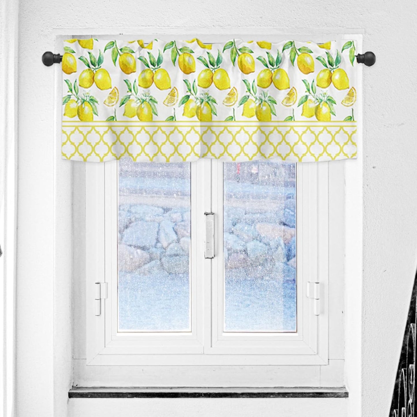 54 Inch X 18 Inch Curtain Valance for Windows, Lemon Fruits Pattern Kitchen Living Room Bedroom Window Treatment with Rod Pocket, Yellow