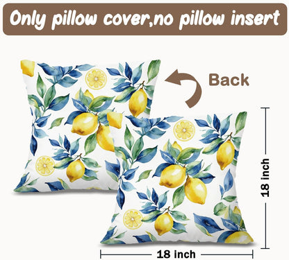 Lemon Pillow Covers 18x18 Decor,Yellow Mediterranean Lemon Decor Throw Pillow Cover,Summer Coastal Decoration for Girls Teen Room College Sofa Couch Bedroom Home