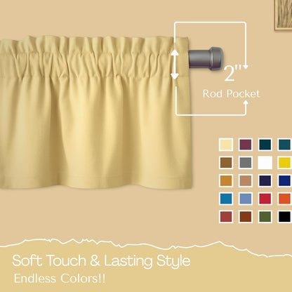 Native Fab 3 Piece Window Curtain Tiers 26"x36" and Valance 54"x18" Set - Rod Pocket - Semi Sheer - Short Curtain for Kitchen, Cafe, Living Room - Pale Yellow