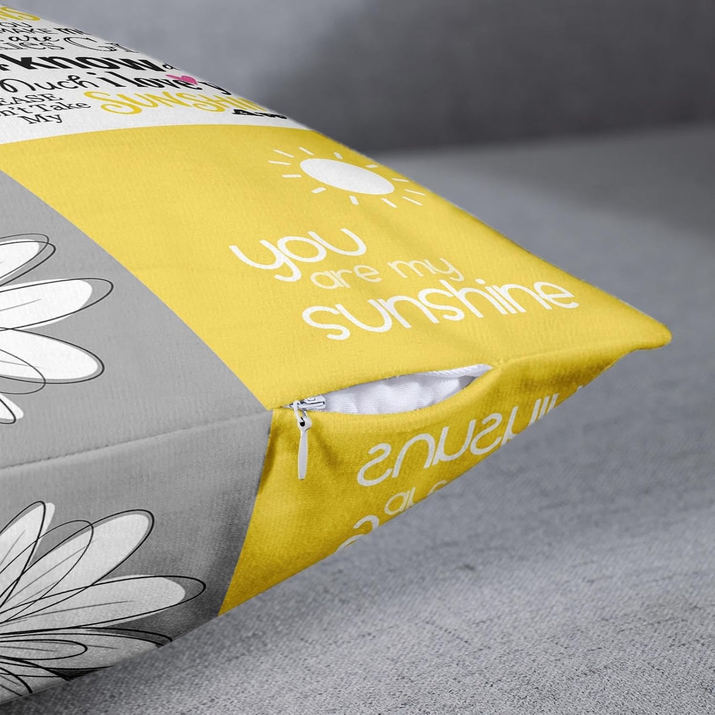 Emvency Set of 4 Throw Pillow Covers You are My Sunshine Yellow Gray with Words Decorative Pillow Cases Home Decor Square 18x18 Inches Pillowcases