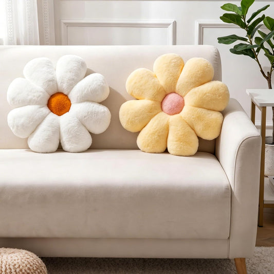 2 Pcs Flower Pillow, Yellow White Daisy Flower Throw Pillows Set, Cute Preppy Room Decor Aesthetic Decorative Throw Pillows Floor Cushions for Girls Bedroom Bed Sofa Chair Decor (Yellow & White)