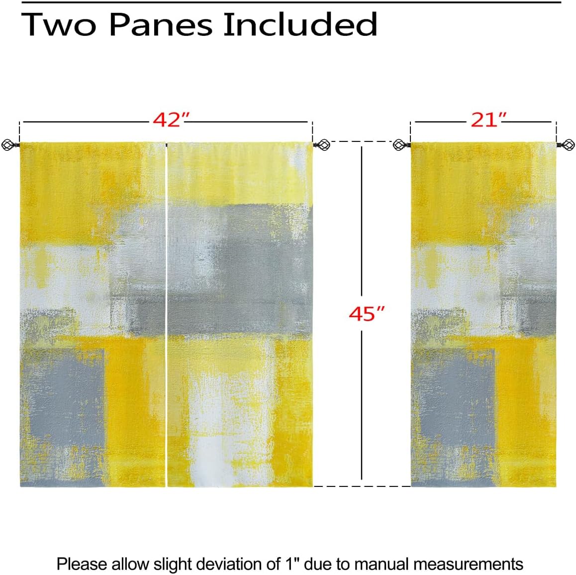 Yellow Grey Abstract Geometric Curtains – 100% Blackout Grommet Drapes, Thermal Insulated Window Panels for Bedroom, Living Room, Kids Room, 42 x 45 Inch