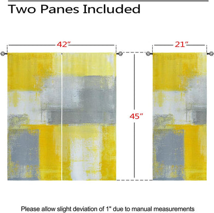 Yellow Grey Abstract Geometric Curtains – 100% Blackout Grommet Drapes, Thermal Insulated Window Panels for Bedroom, Living Room, Kids Room, 42 x 45 Inch