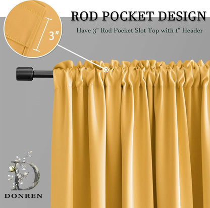 DONREN Mustard Yellow Curtains for Bedroom - Blackout Thermal Insulated Curtain Panels with Rod Pocket (52 by 63 Inch,2 Panels)
