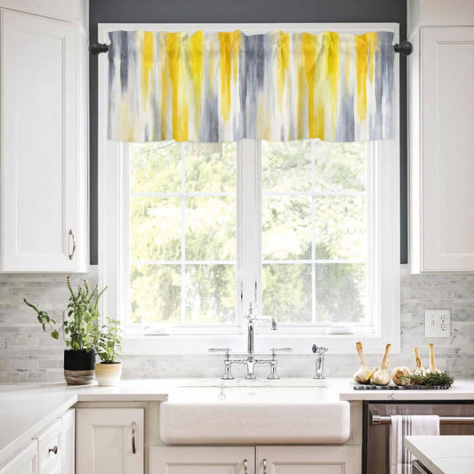 Abstract Valances for Windows/Bedroom/Living Room/Kitchen/Cafe, Retro Country Gray Yellow Semi Small Curtain Drapes Rod Pocket Light Filtering Window Treatment, 54" x 18"