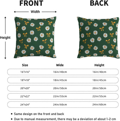 White Daisy Yellow Bows on Green Throw Pillow Covers Decorative 16x16 Pack of 2 Neutral Cushion Covers Farmhouse for Living Room Decor Sofa Bed