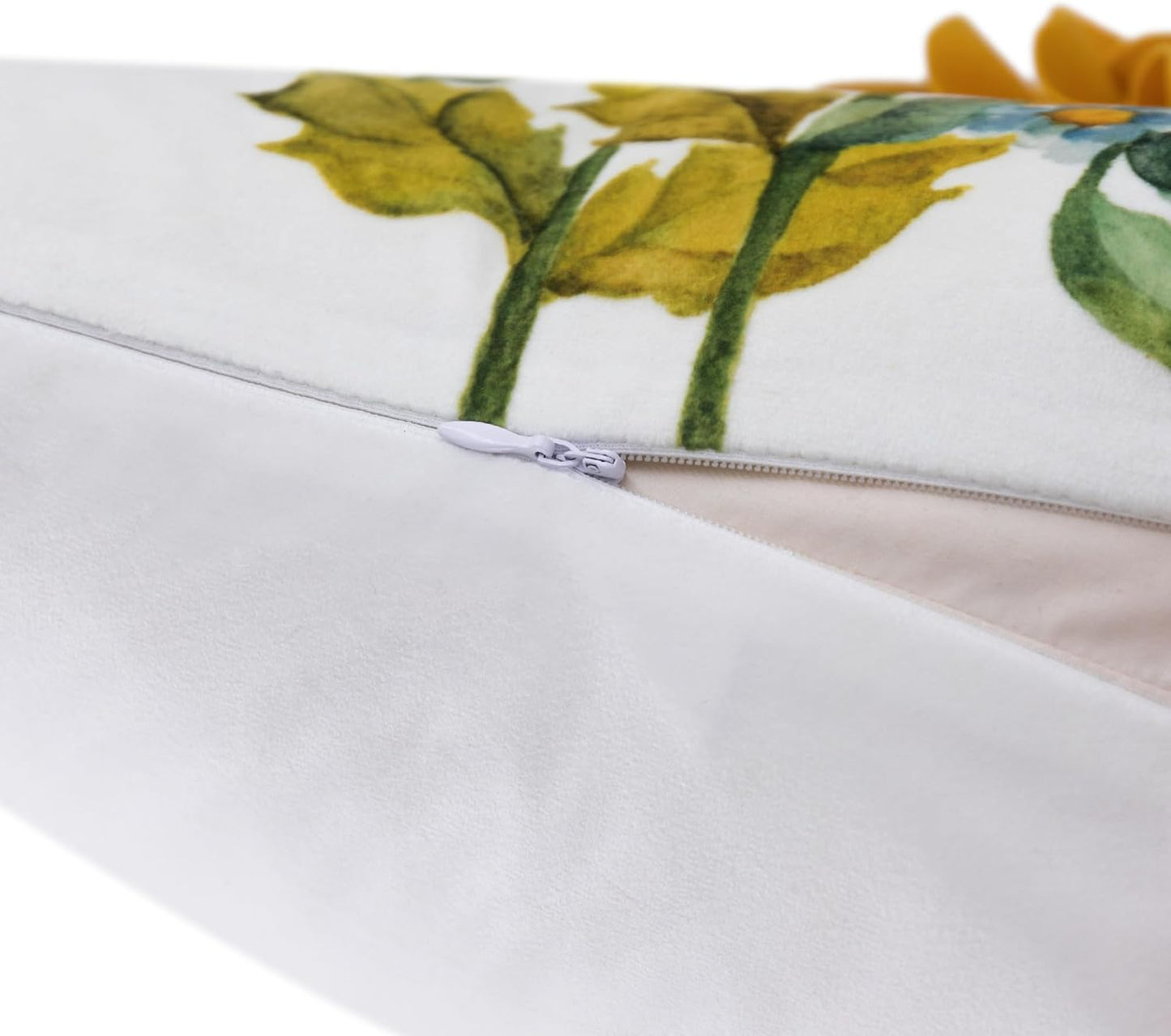 JWH 3D Sunflower Throw Pillow Cover 18x18 Inches White Yellow | Velvet, Handmade, Stereo Flower Design, Decorative Cushion Case, Bed Sofa Couch Home, Summer Pops