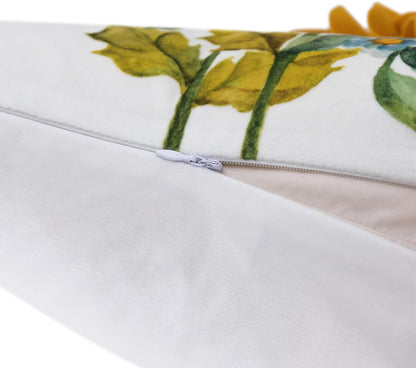 JWH 3D Sunflower Throw Pillow Cover 18x18 Inches White Yellow | Velvet, Handmade, Stereo Flower Design, Decorative Cushion Case, Bed Sofa Couch Home, Summer Pops