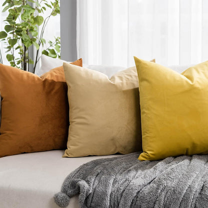 Lemon Couch Velvet Throw Pillow Covers 18x18 inch Set of 2 with Zipper Decorative Luxury Soft Solid Square Cushion Covers Case for Sofa Bed Living Room Car