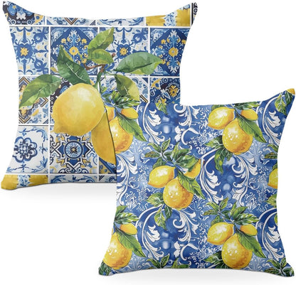 2 PCs Pillow Covers 18x18, Italy Lemon Throw Pillow Covers, Lemon Decor Italian Gifts Pillow Cases Decorative Pillow Protectors Living Room Bedroom Office Home Decor for Cushion Car Bed
