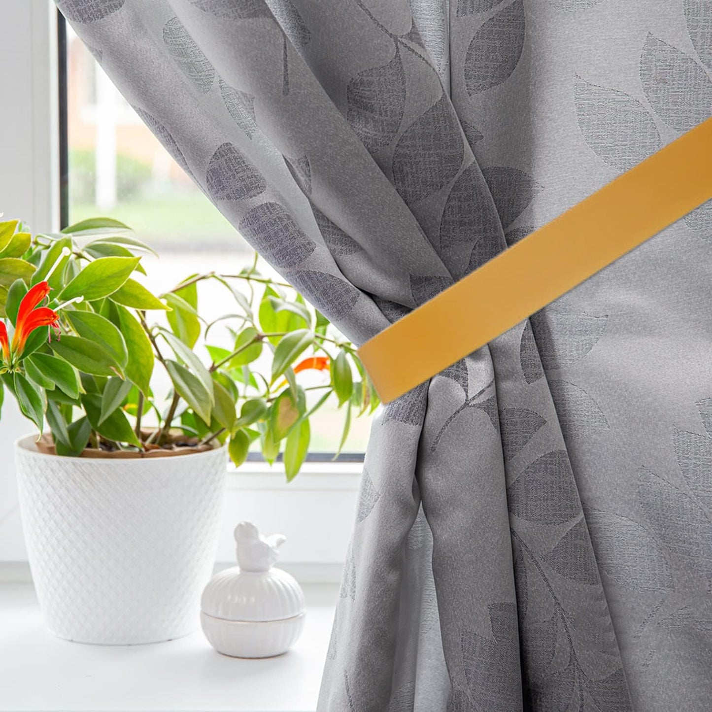 Leather Curtain Tiebacks Vintage Style Curtain Tie Backs Leather Curtain Rod Holder Curtain Buckle for Home Offic Living Room Bedroom 2 Pcs (Yellow, Narrow)