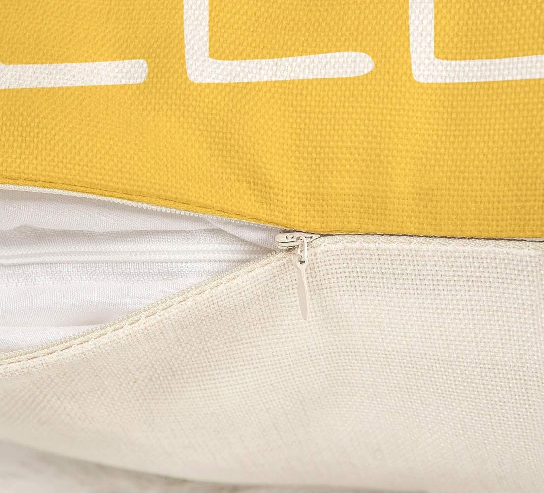 4TH Emotion Hello Sunshine Pillow Cover Farmhouse Yellow Lumbar Pillow Cover Spring Summer Decorations Cushion Case for Sofa Couch Polyester Linen 12x20 Inches