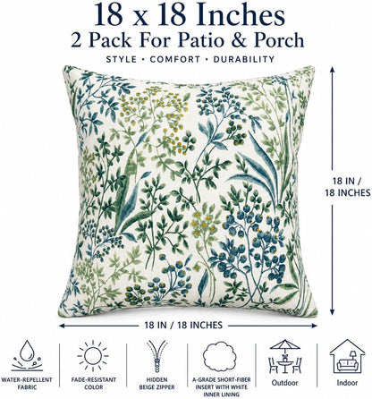 Outdoor Pillows 18×18 Inch | Pack of 2 Waterproof Decorative Throw Pillows with Inserts, Square Pillows for Bed, Couch, Sofa and Patio Furniture