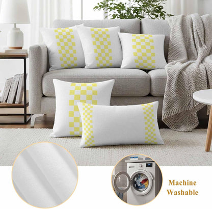 Outdoor Pillows 16x16 Inch Waterproof Outdoor Pillow Covers, Yellow Check Plaid Throw Pillow Covers Garden Cushion Decorative Case for Patio Couch Decoration Set of 2, Buffalo Farmhouse Style Pattern