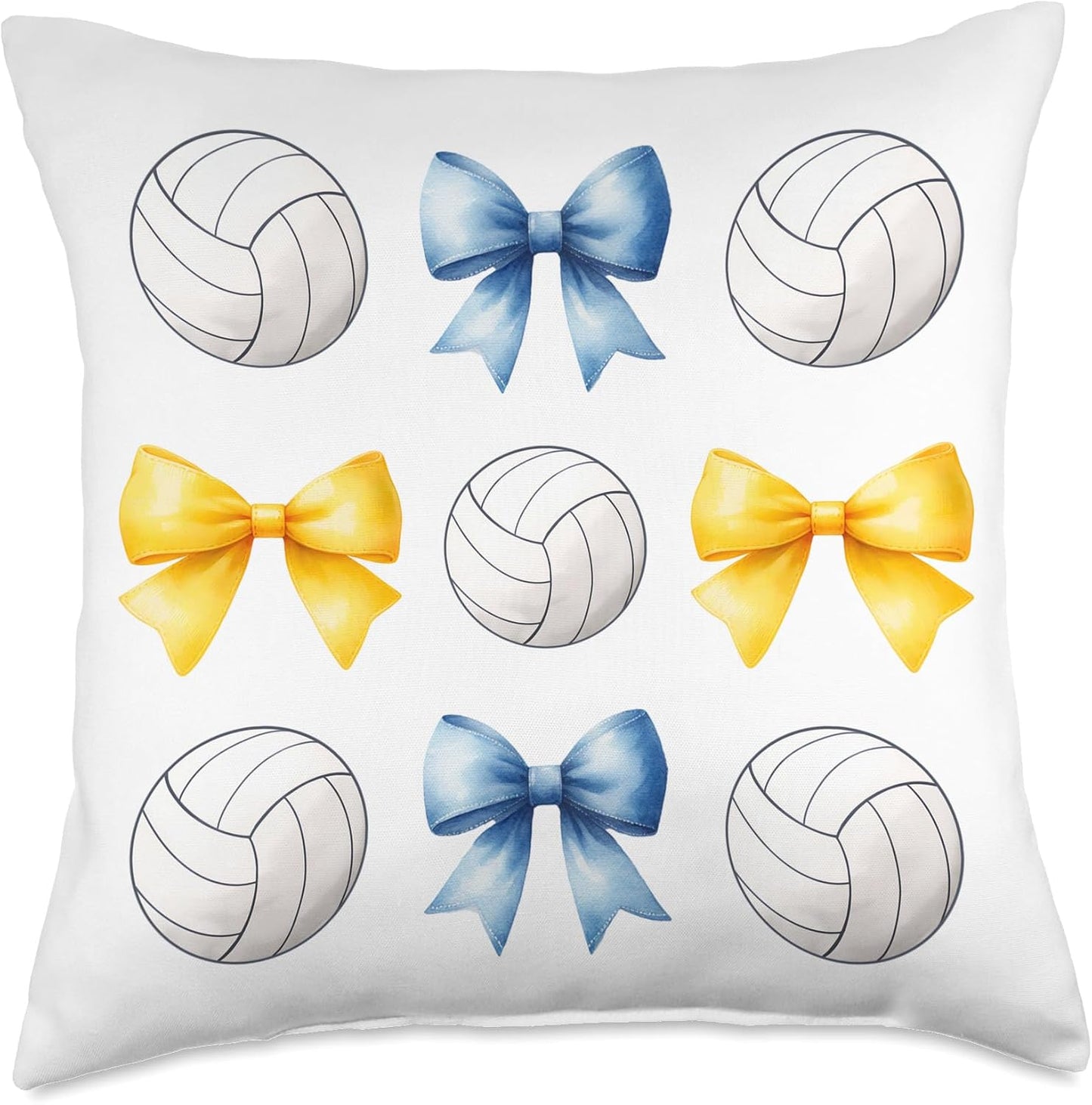 Volleyballs & Blue & Yellow Gold Bows Volleyball Team Player Throw Pillow