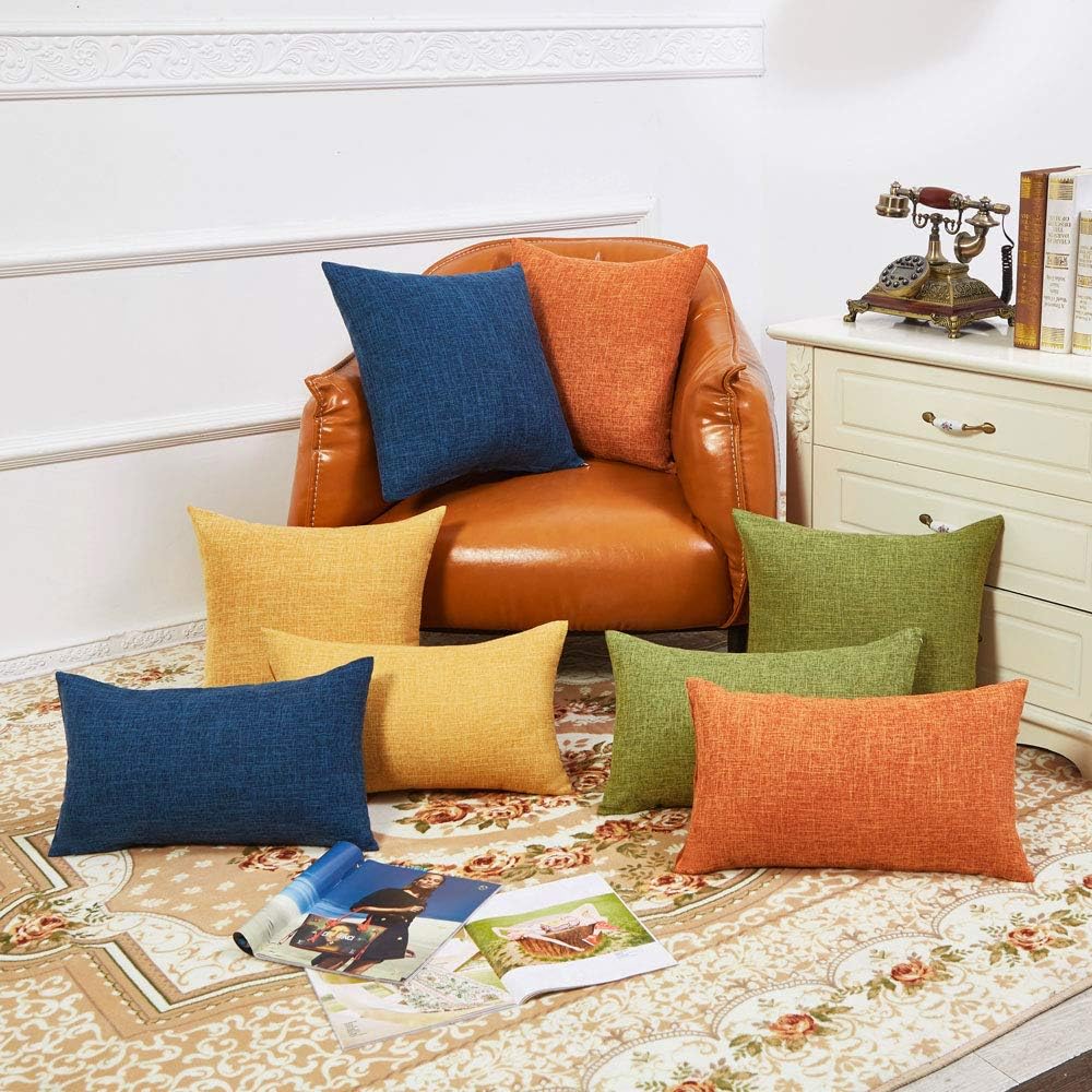 Anickal Set of 2 Mustard Yellow Pillow Covers 18x18 Inch Rustic Linen Decorative Square Throw Pillow Covers for Sofa Couch Decoration