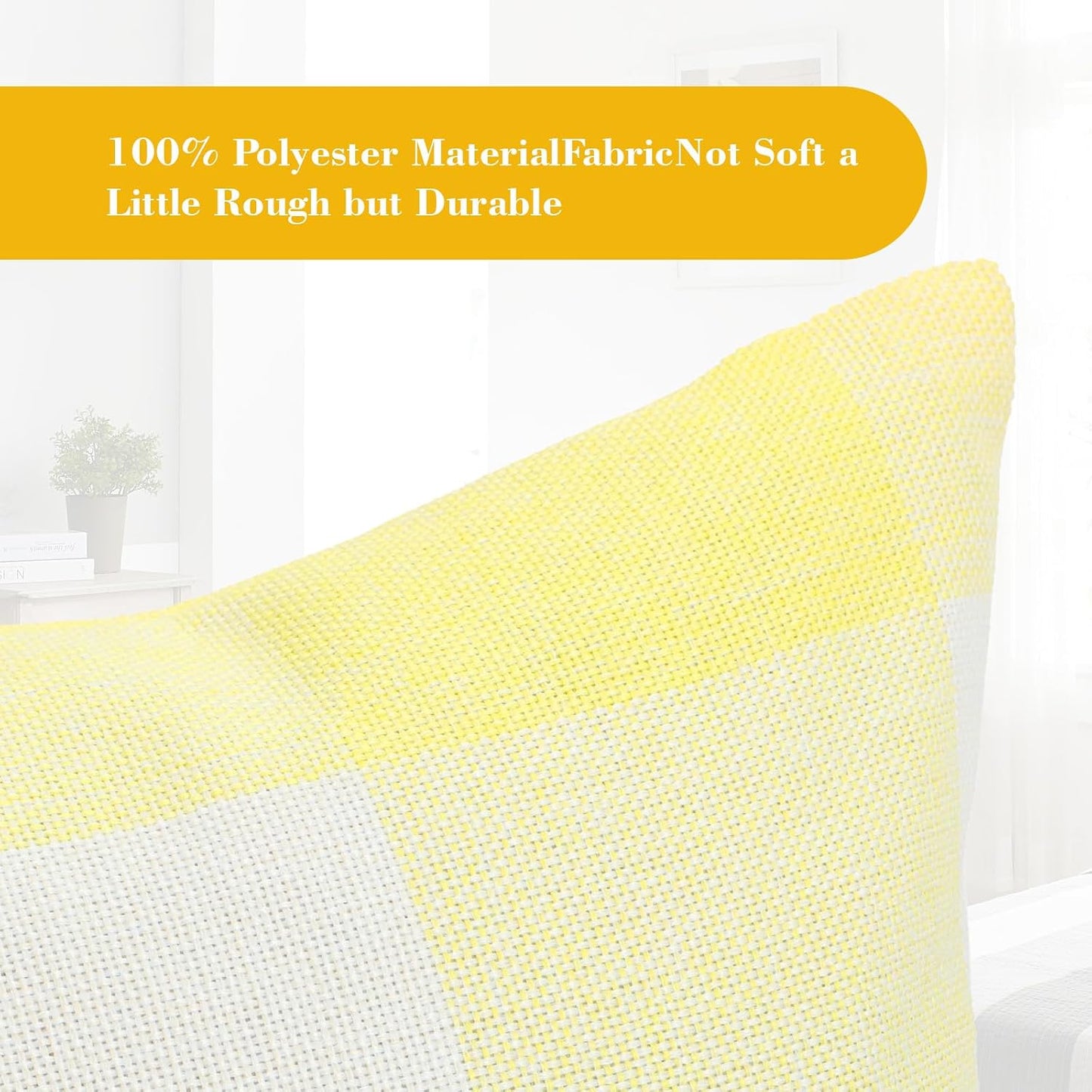 Breling Set of 4 Farmhouse Buffalo Plaid Throw Pillow Covers 18 x 18 Outdoor Home Retro Cushion Case for Summer Christmas Holiday Decor Car Bed Sofa Couch(Yellow Grid)