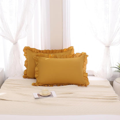 Merryword Mustard Yellow Pillowcases King Pillowcases Set of 2 Ruffle Pillow Shams Cute Pillow Covers Solid Ruffled Fringe Design Yellow Shabby Chic Pillowcases 2 Pack