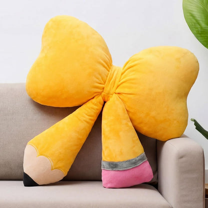 Qunclay Bow Pencil Pillow Back to School Throw Pillow 20''x16'' Soft Yellow Pencil Cushion for Classroom Cute Funny Pillowcase with Cotton Insert for Teacher Classroom Library Living Room Sofa Couch