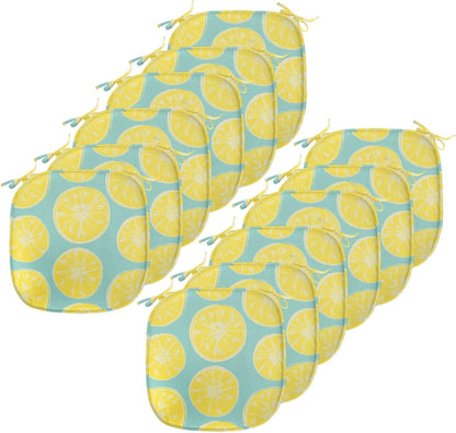 Lunarable Yellow and Blue Chair Seating Cushion Set of 12, Citrus Pattern in Hand Drawn Style Watercolor Grunge Lemon Slices, Anti-Slip Seat Padding for Kitchen & Patio, 16"x16", Turquoise and Yellow