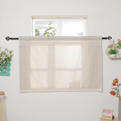 Farmhouse Cotton Linen Tier Curtain 24 Inch Long Elegant Floral Lace Window Valance Kitchen Bathroom Short Curtain, 1 Panel, Yellow Daisy