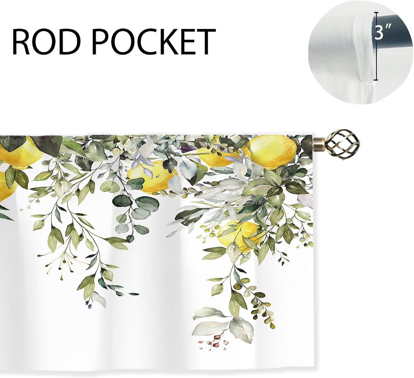 Sage Green Eucalyptus Lemon Botanical Leaves Valances Kitchen Curtains Flower Window Drapes Floral Plants Botanical Wildflower Bedroom Bathroom Living Room Treatment Tier 1 Panel 52Wx18H Inch