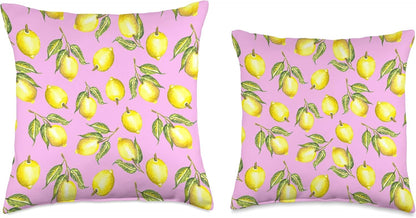 Watercolor Lemon Citrus Fruit Pink Yellow European Summer Throw Pillow